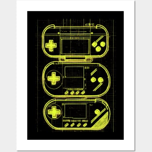 Yellow Handheld Gaming Blueprint Posters and Art